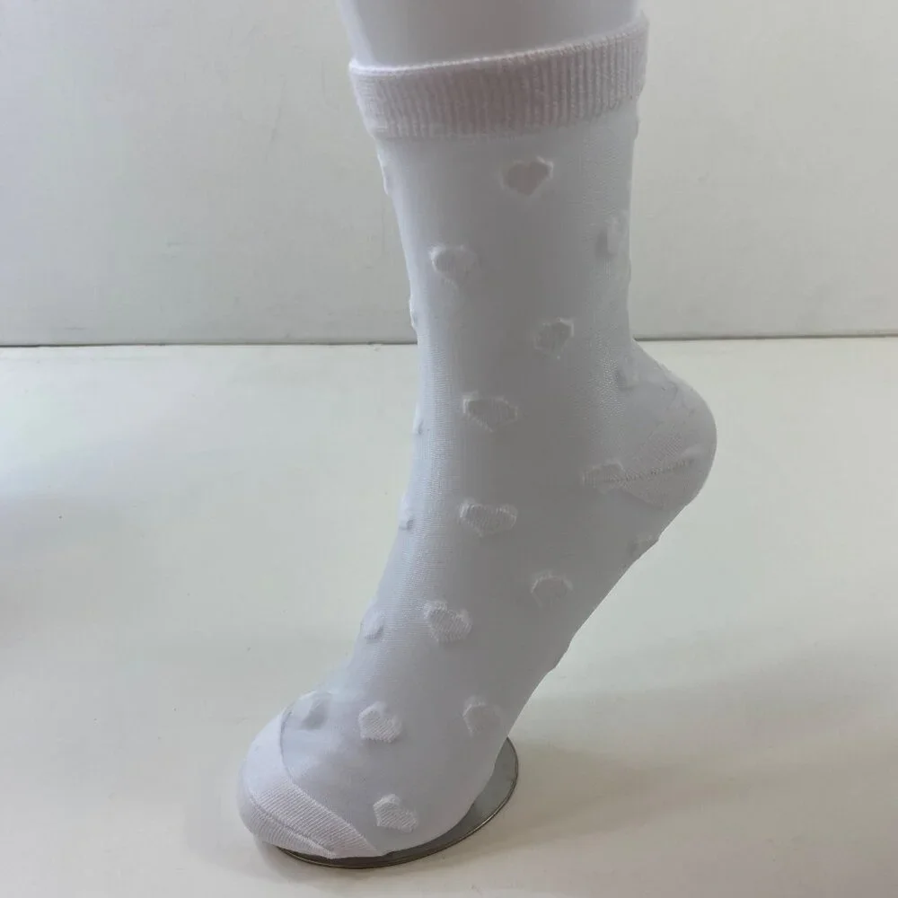 Sheer Ankle Socks Set - 3 Stylish Pairs With Hearts Stripes & Solid Patterns